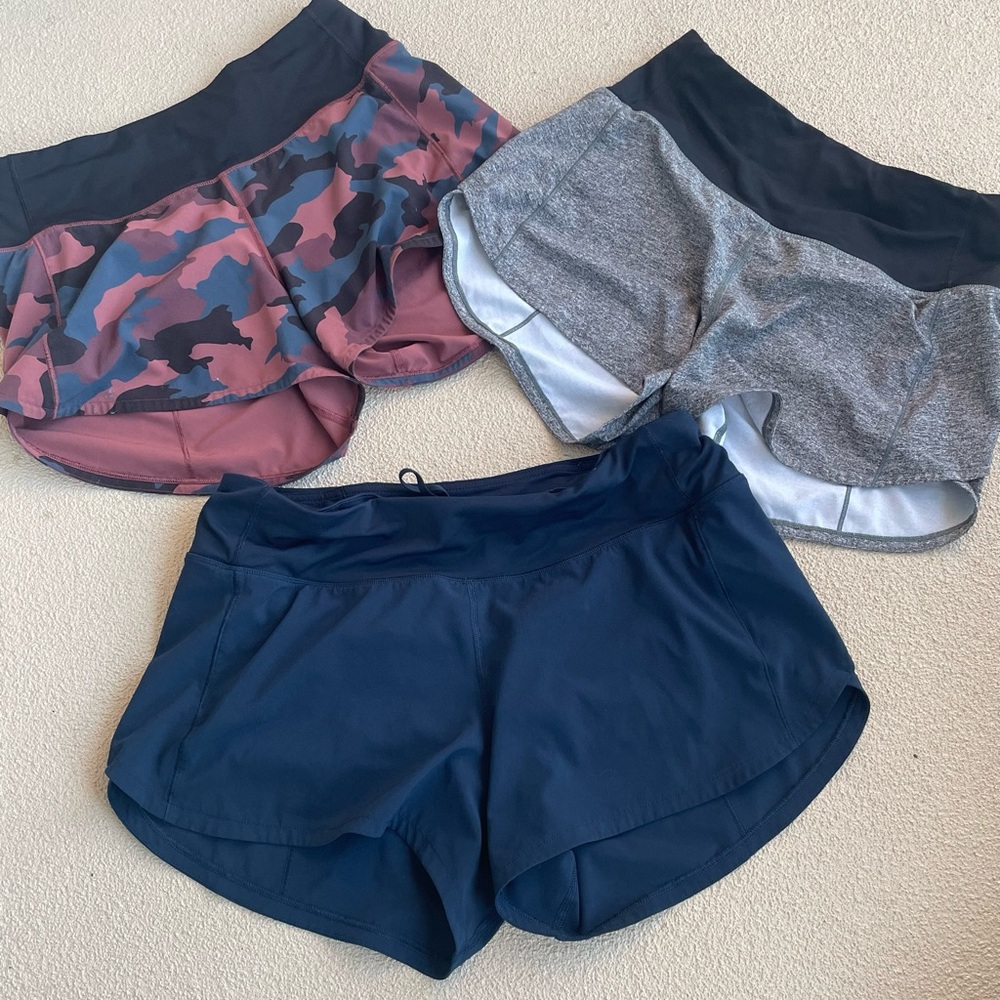 LULULEMON Women’s Lot of  Performance Running Shorts/ sizes 4 and 8